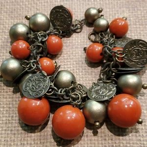 Russet and Old Gold Bead As nd Coin Bracelet